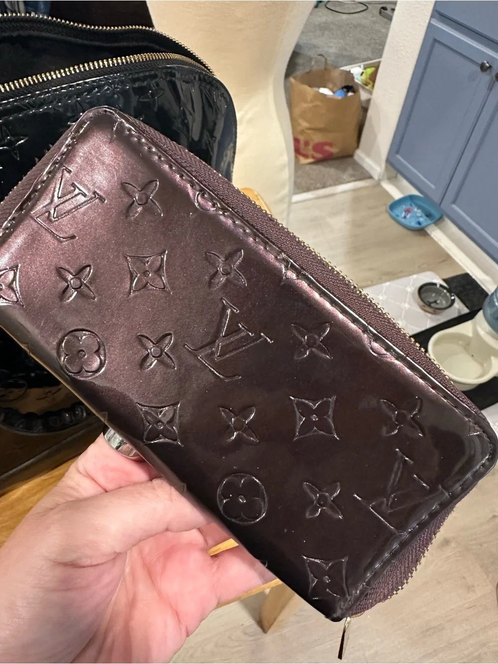Black Patent Leather Purse with Gold Hardware with dark purple NWT wallet